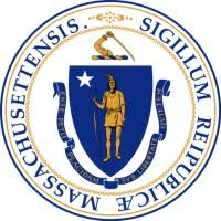 The Massachusetts state seal features a Native American with a bow and arrow, a five-pointed star, and the motto "Ense petit placidam sub libertate quietem" surrounded by the words "Sigillum Reipublicae Massachusettsensis.